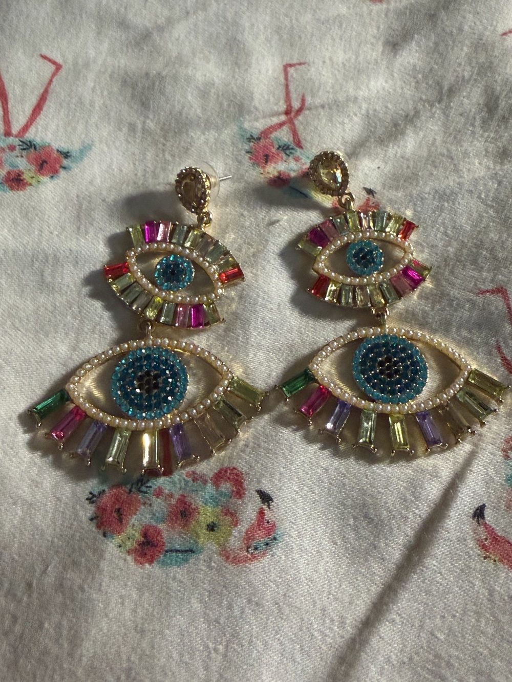 Gold-Tone Multicolor Evil Eye Drop Earrings